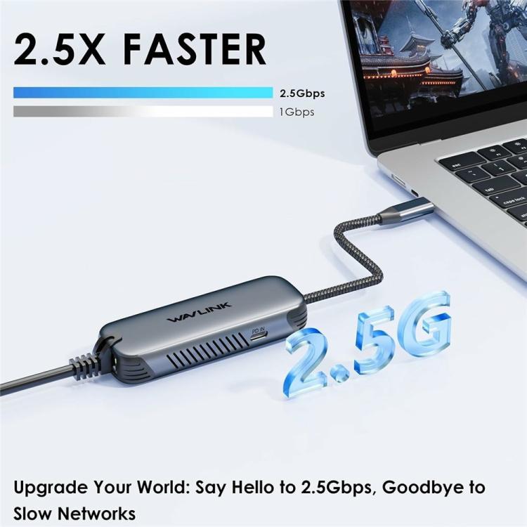 WAVLINK NWU330GD Support 95W PD Output USB-C to RJ45 2.5Gbps Network Converter, NWU330GD