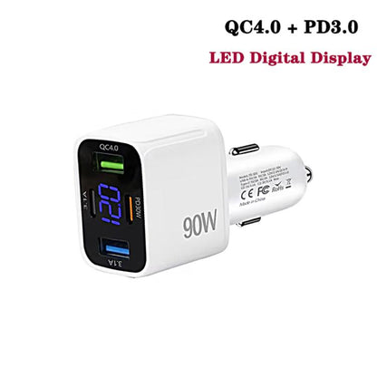 QC4.0 30W + PD3.0 30W LED Digital Display Car Charger, TE-S01