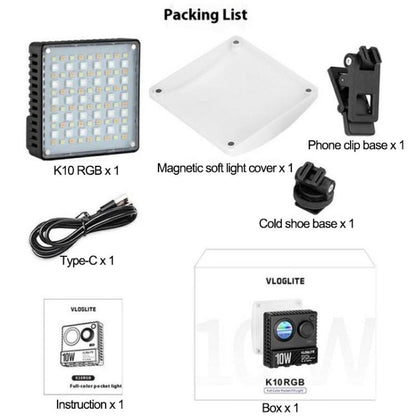VLOGLITE K10RGB Ultra Thin Pocket Size RGB LED Camera Light Photography Videography Selfie Light, K10RGB
