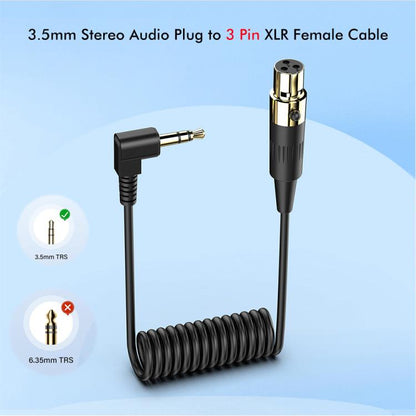 JUNSUNMAY 3.5mm Stereo Male to 3 Pin XLR Female Mixer Spring Extension Adapter Cable, Length: 0.5m, 3.5mm Stereo Male to 3 Pin XLR Female