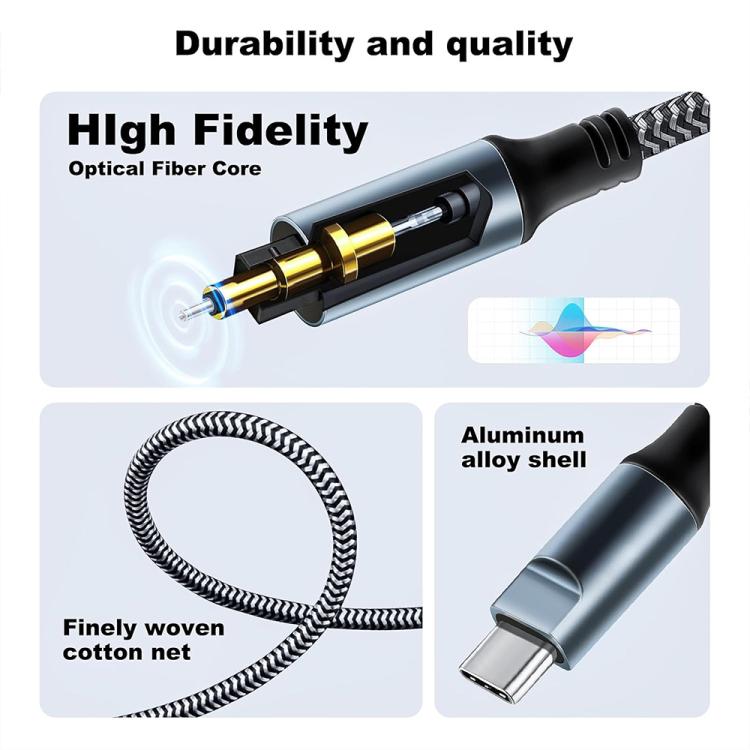 JUNSUNMAY Male USB Type-C to Male Toslink Optical Audio SPDIF Cable, 1.2m, 1.8m, 3m, 4.5m