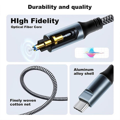 JUNSUNMAY Male USB Type-C to Male Toslink Optical Audio SPDIF Cable, 1.2m, 1.8m, 3m, 4.5m