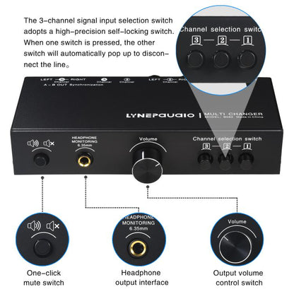 B082 3 Input 3 Output Audio Signal Selector Balanced Line Switcher, B082