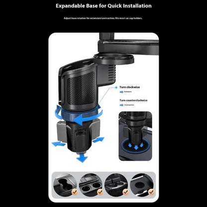 CP242F 15W Fast Charging Wireless Charger Car Cup Holder Magnetic Phone Navigation Stand, CP242F