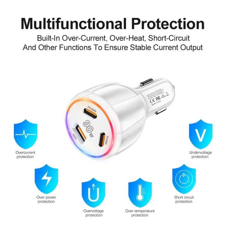 PD30W x 2 and QC 30W Multi Port Car Charger for Mobile phones / Tablets, TE-P46