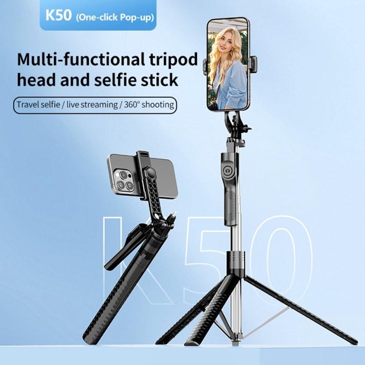 K50 1.9m Extendable Live Streaming Floor Stand Single Phone Clip Bluetooth Selfie Stick Tripod, K50 Single Phone Clip, Single Phone Clip
