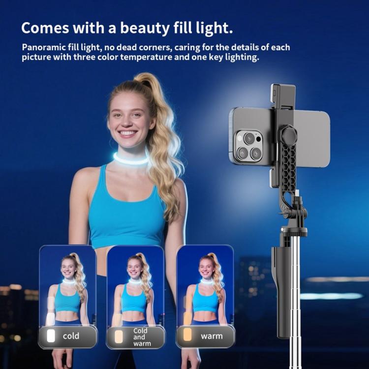 K50 1.9m Extendable Live Streaming Tripod Dual Phone Clip Bluetooth Selfie Stick, K50 Dual Phone Clip, Dual Phone Clip
