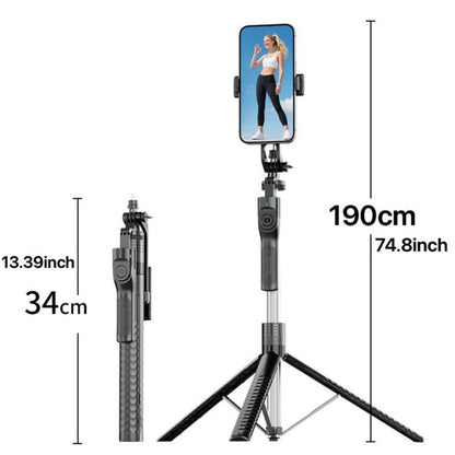K50 1.9m Extendable Live Streaming Tripod Dual Phone Clip Bluetooth Selfie Stick, K50 Dual Phone Clip, Dual Phone Clip