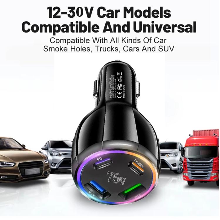 75W USB-C x 2 and USB x 2 Multi Port Car Charger, TE-P47