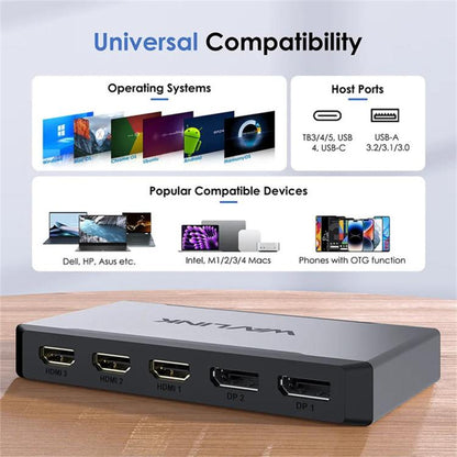 WAVLINK UG7701 Support 4K 60Hz 100W PD Hub Adapter USB-C to HD / Display Port Docking Station, UG7701