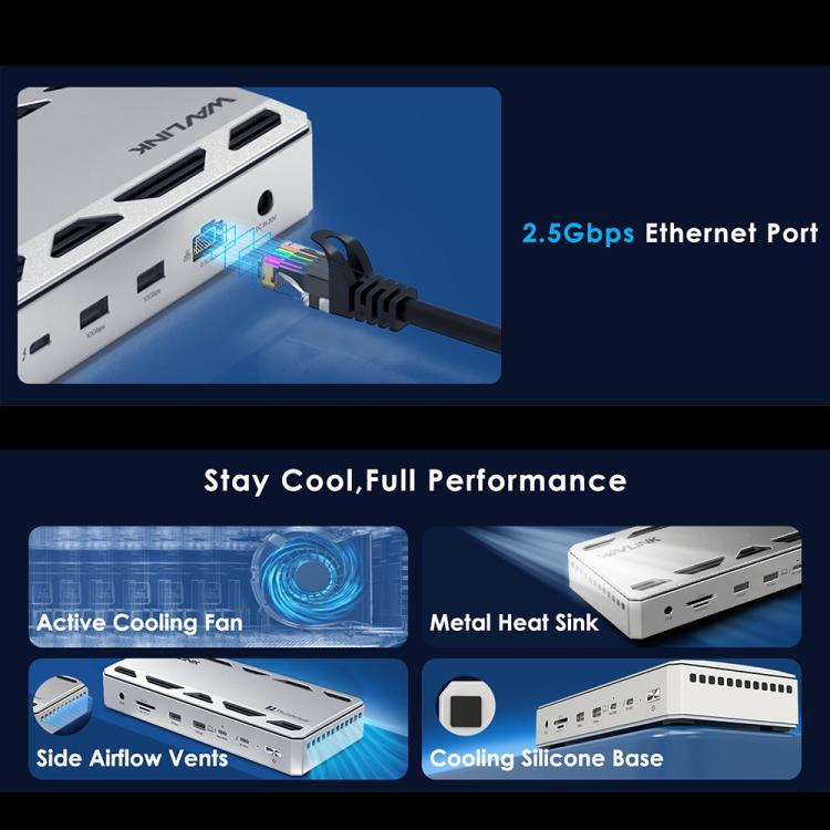 WAVLINK UTD58 12 in 1 120Gbps 140W Thunderbolt 5 Docking Station, US Plug, EU Plug, UK Plug, AU Plug