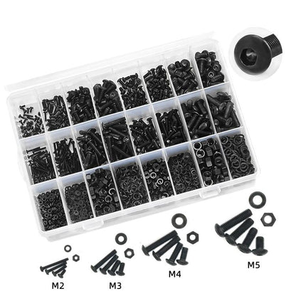 Hexagon Flat Head Bolts Nuts + Washers Alloy Steel Class 10.9, With Hexagon Wrench (M2-M5)