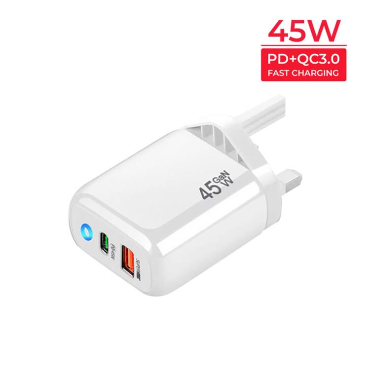 TE-PD45 GaN 45W PD3.0 / Type-C + USB 3.0 Charger with Type-C to Type-C Data Cable, UK  Plug