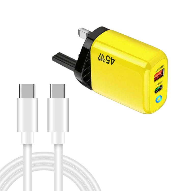 TE-PD45 GaN 45W PD3.0 / Type-C + USB 3.0 Charger with Type-C to Type-C Data Cable, UK  Plug