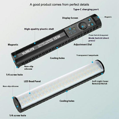 VLOGLITE B15RGB For Photography Live Streaming RGB Ambient Lamp Handheld LED Light Stick, B15RGB
