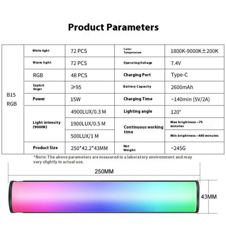 VLOGLITE B15RGB For Photography Live Streaming RGB Ambient Lamp Handheld LED Light Stick, B15RGB