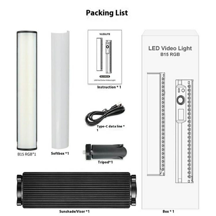 VLOGLITE B15RGB For Photography Live Streaming RGB Ambient Lamp Handheld LED Light Stick, B15RGB