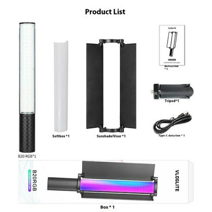 VLOGLITE B20RGB Magnetic LED Fill Light Handheld 20 Modes RGB Photography Light Stick, B20RGB