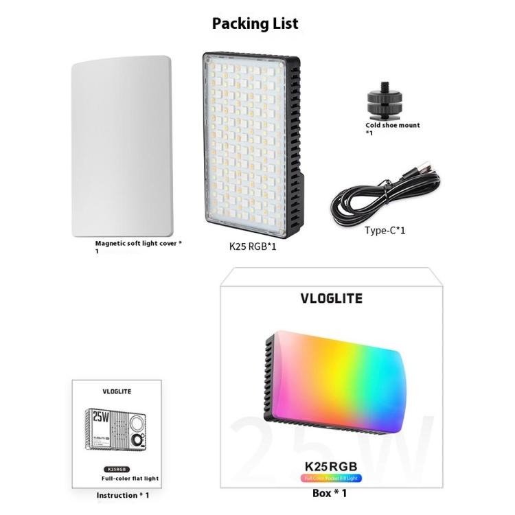 VLOGLITE K25RGB For Camera Photography Pocket Video Light 25W High Power RGB Fill Light, K25RGB