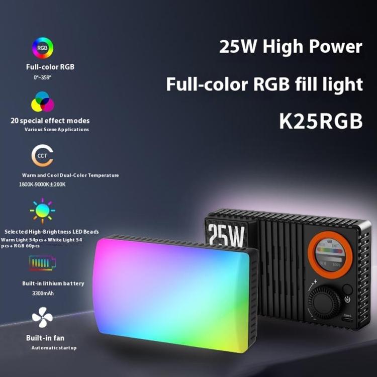 VLOGLITE K25RGB For Camera Photography Pocket Video Light 25W High Power RGB Fill Light, K25RGB