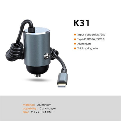 K31 Phones / Tablets PD 30W Super Fast Car Charger Cigarette Lighter Adapter, K31