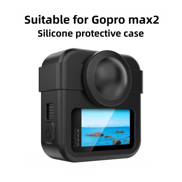 Body Silicone Protective Shell with Dual Lens Caps Cover & Strap & Battery Side Cover, For GoPro MAX2 Silicone Shell with Dual Lens Cap