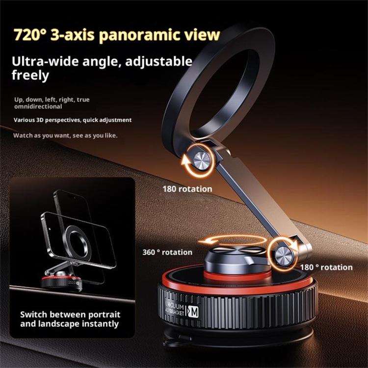 X66 720-Degree Triple-Axis Rotation Folding Magnetic Car Vacuum Suction Cup Phone Holder, X66 (Black)