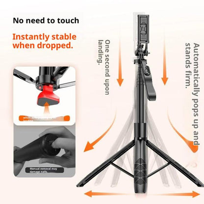 L16TT Auto Pop Up Tripod Anti Shake Floor Stand Aluminum Alloy Pole Extendable Selfie Stick, L16TT