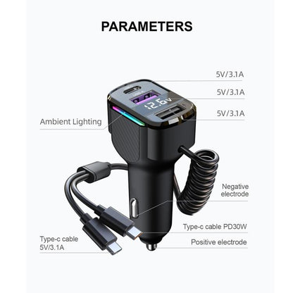 K56 Car PD30W Fast Charger Cigarette Lighter Adapter with Type-C Spring Cable, K56
