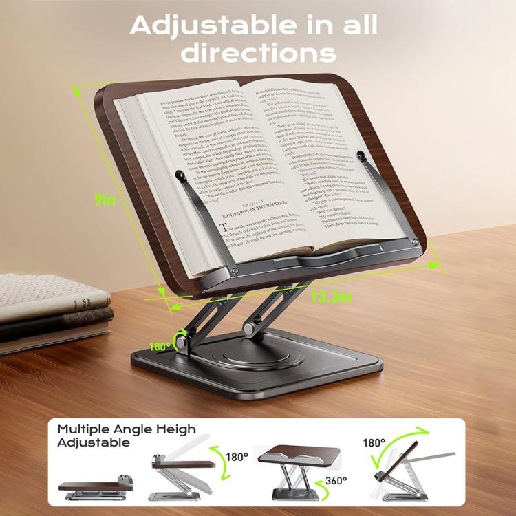 RS-01 Wooden Panel Laptop Support Desktop Book Holder Multifunctional Rotating Reading Stand, RS-01