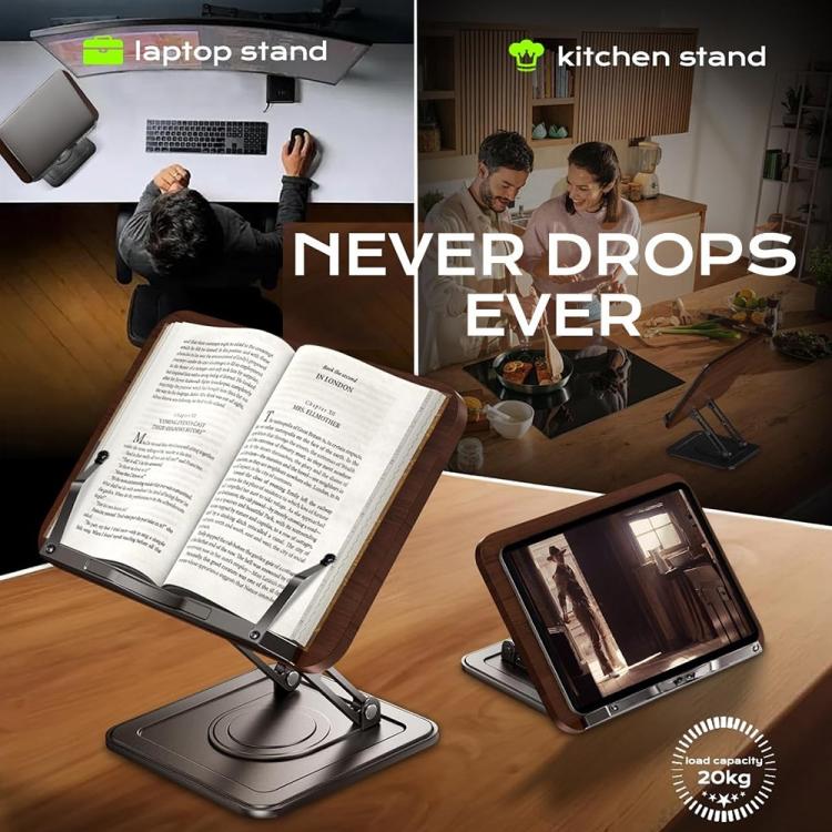 RS-01 Wooden Panel Laptop Support Desktop Book Holder Multifunctional Rotating Reading Stand, RS-01
