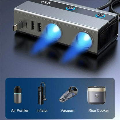 GE06 PD 65W Fast Charging Retractable Cable Voltage Display 120W Car Cigarette Lighter Splitter Adapter, GE06
