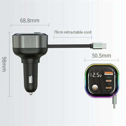 GE03 PD 65W Fast Charging Adapter Retractable Cable and Ambient Light Voltage Display Car Charger, GE03