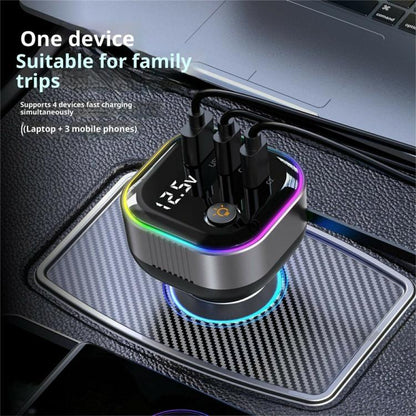 GE03 PD 65W Fast Charging Adapter Retractable Cable and Ambient Light Voltage Display Car Charger, GE03
