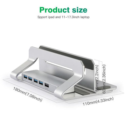 D051-3 Aluminum Alloy Desktop Organizer Vertical Laptop Stand with 4 USB Ports Hub, D051-3