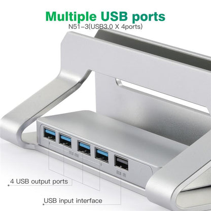 D051-3 Aluminum Alloy Desktop Organizer Vertical Laptop Stand with 4 USB Ports Hub, D051-3