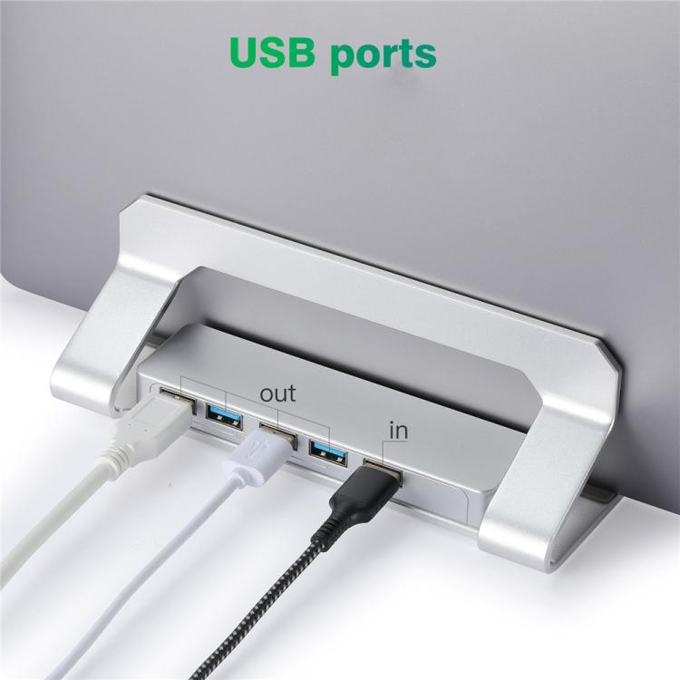 D051-3 Aluminum Alloy Desktop Organizer Vertical Laptop Stand with 4 USB Ports Hub, D051-3