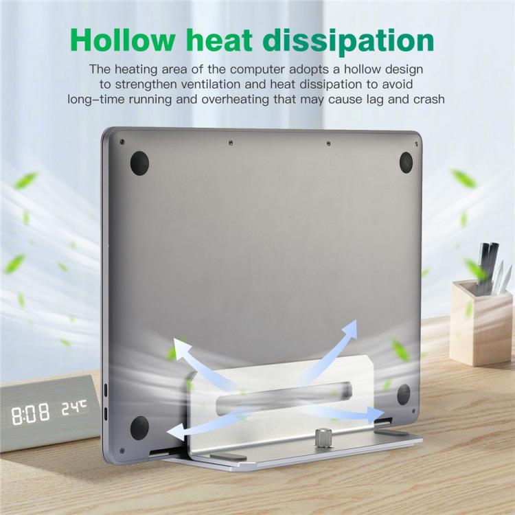 D051-3 Aluminum Alloy Desktop Organizer Vertical Laptop Stand with 4 USB Ports Hub, D051-3