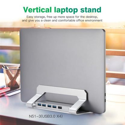D051-3 Aluminum Alloy Desktop Organizer Vertical Laptop Stand with 4 USB Ports Hub, D051-3