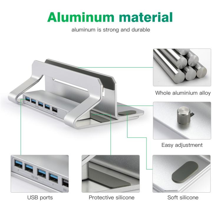 D051-3 Aluminum Alloy Desktop Organizer Vertical Laptop Stand with 4 USB Ports Hub, D051-3
