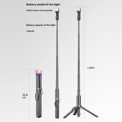 P24-D Live Streaming Anti Shake Extendable Selfie Stick Portable Phone Tripod Stand with Fill Light, P24-D