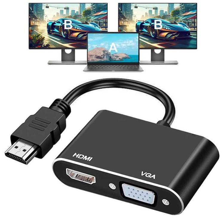 2 in 1 HDMI to VGA and HDMI Adapter For Windows / Mac Os / Linux Plug & Play, HDMI to VGA and HDMI