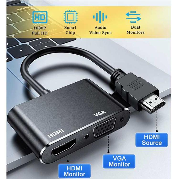 2 in 1 HDMI to VGA and HDMI Adapter For Windows / Mac Os / Linux Plug & Play, HDMI to VGA and HDMI
