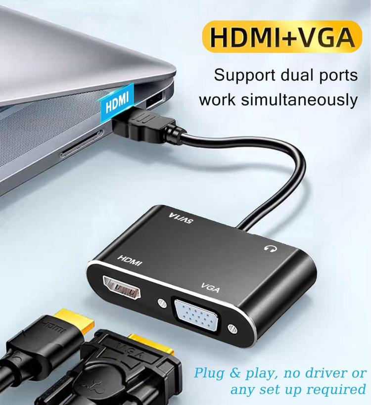 2 in 1 HDMI to VGA and HDMI Adapter For Windows / Mac Os / Linux Plug & Play, HDMI to VGA and HDMI