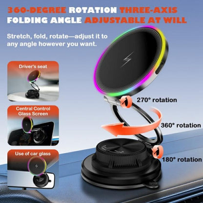 K8 RGB Light 15W Wireless Car Charger 3-Fold Rotatable Magnetic Phone Holder, K8