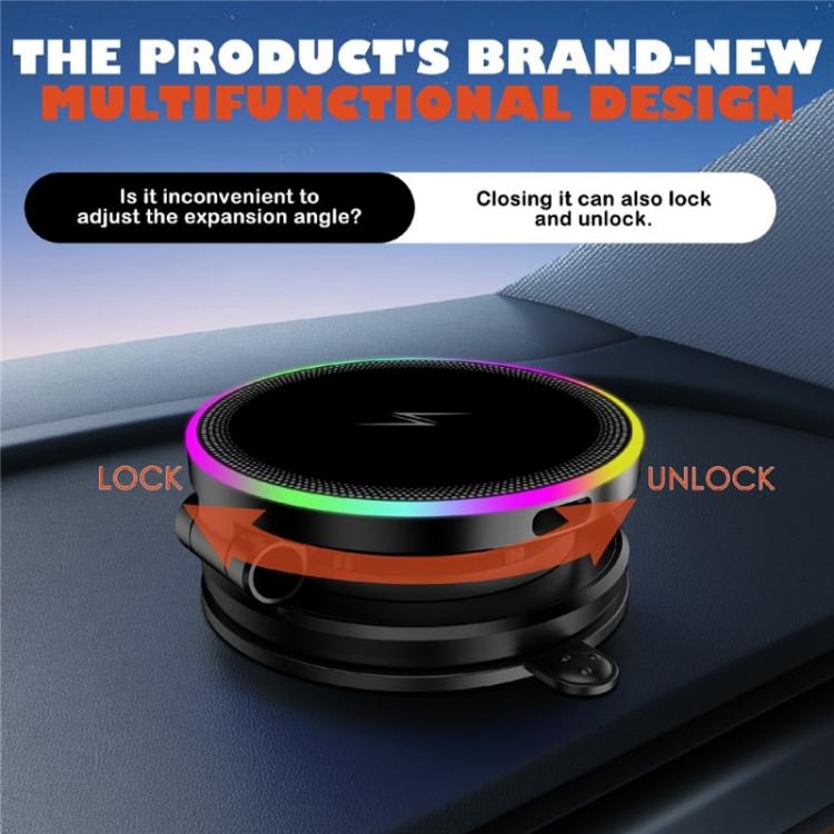 K8 RGB Light 15W Wireless Car Charger 3-Fold Rotatable Magnetic Phone Holder, K8