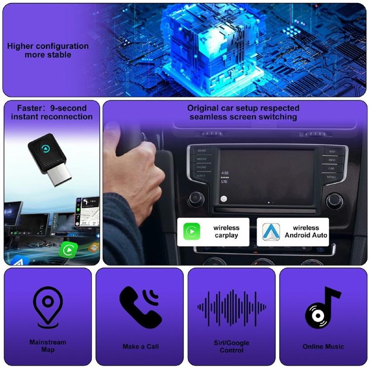 CP025 Wi-Fi 6 5GHz Wired to Wireless Plug Play Car Link Box 2 in 1 Wireless CarPlay Android Auto Adapter, CP025 (White), CP025 (Black)