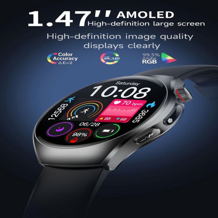 ET460 1.47 inch Color Screen BT Calling Smart Watch Silicone Strap, Support Health Monitoring / ECG