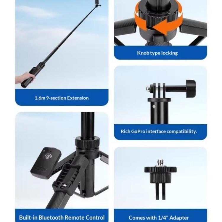 YUNTENG VCT-363 For Smartphone / DJI Pocket 3 Extension Pole Selfie Stick Tripod Stand, VCT-363