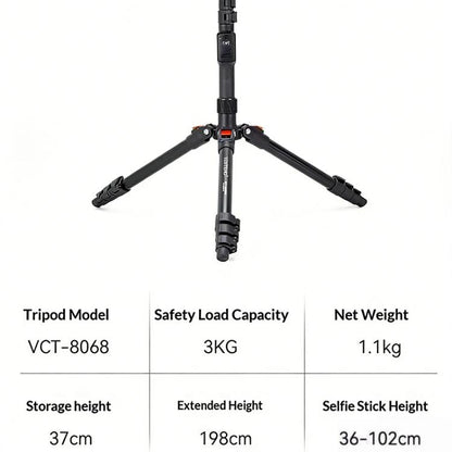 YUNTENG VCT-8068 For Live Streaming 1.98m Adjustable Phone Holder Camera Tripod Stand, VCT-8068